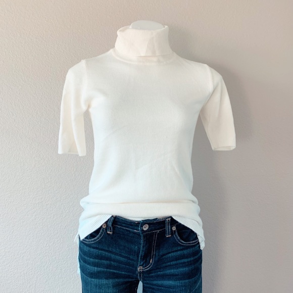 Apt. 9 Sweaters White Lace Half Sleeve Turtleneck Sweater Top